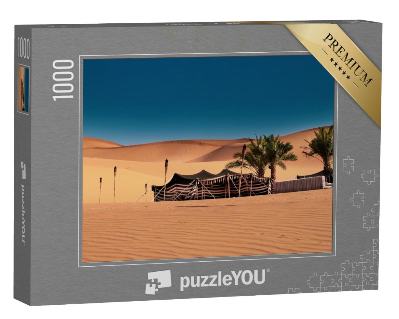 Puzzle 1000 Teile „Aufgebautes Beduinenzelt in der Wüste von Abu Dhabi, Dubai“