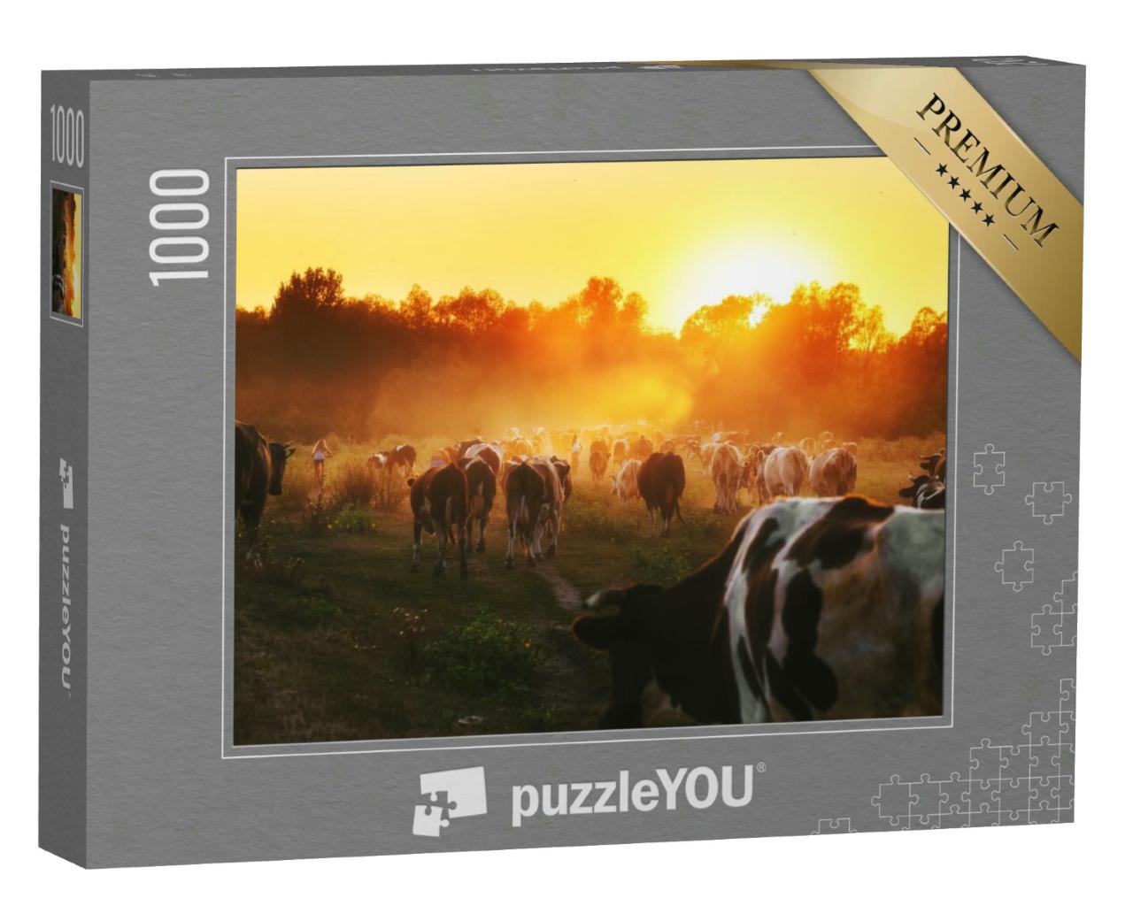 Puzzle 1000 Teile „Szene von Rinderfarm, Wiesen, Bio-Haltung“