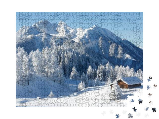 Puzzle 1000 Teile „Winterwunderland in den österreichischen Alpen“