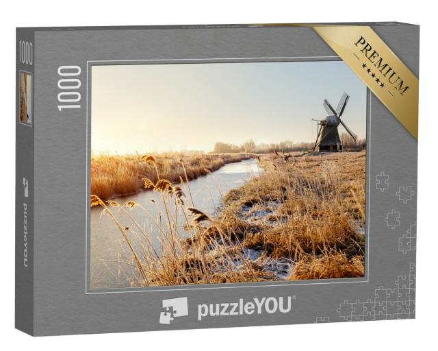Puzzle 1000 Teile „Wedelfelder Mühle bei Sonnenaufgang an einem kalten Januarmorgen“