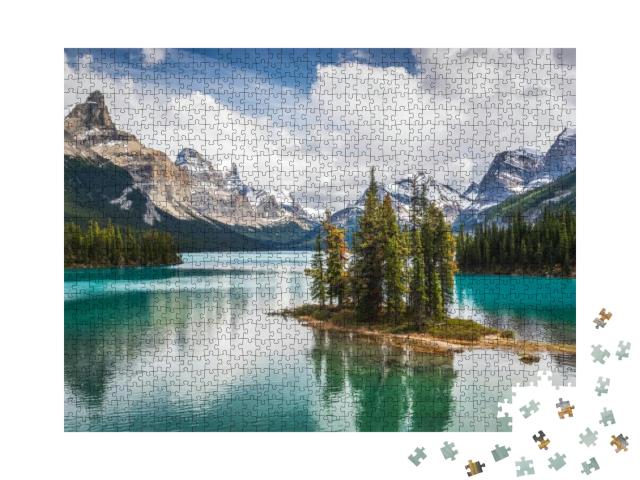 Puzzle 1000 Teile „Geisterinsel im Maligne Lake im Jasper National Park in Alberta, Kanada“