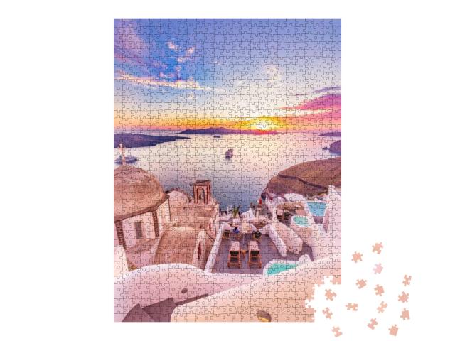 Puzzle 1000 Teile „Blick auf Santorini: malerischer Frühlingstag, Griechenland“