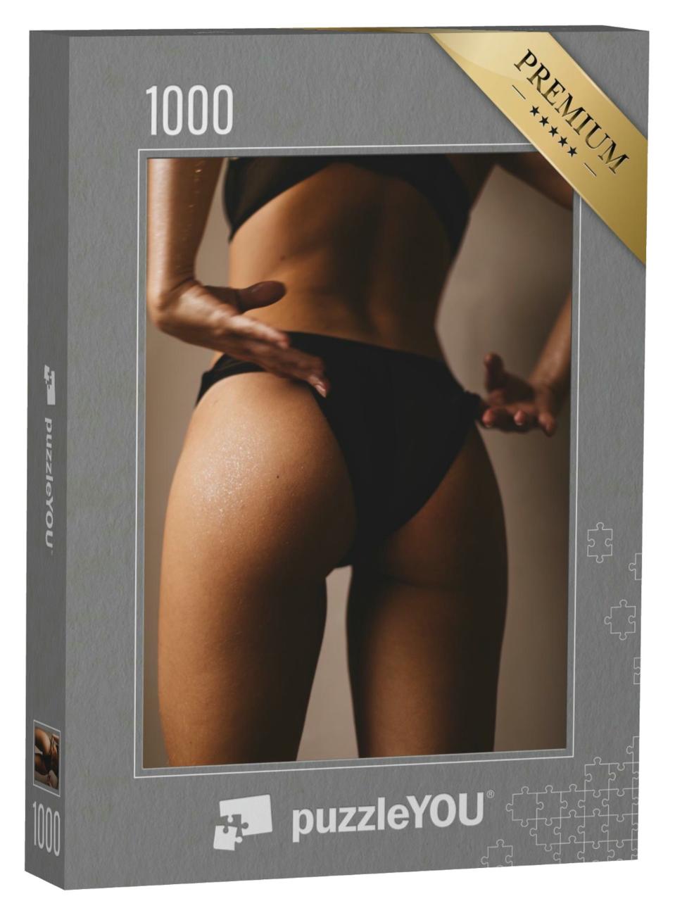 Puzzle 1000 Teile „Detailfotografie: Der Körper einer Frau in schwarzen Dessous“