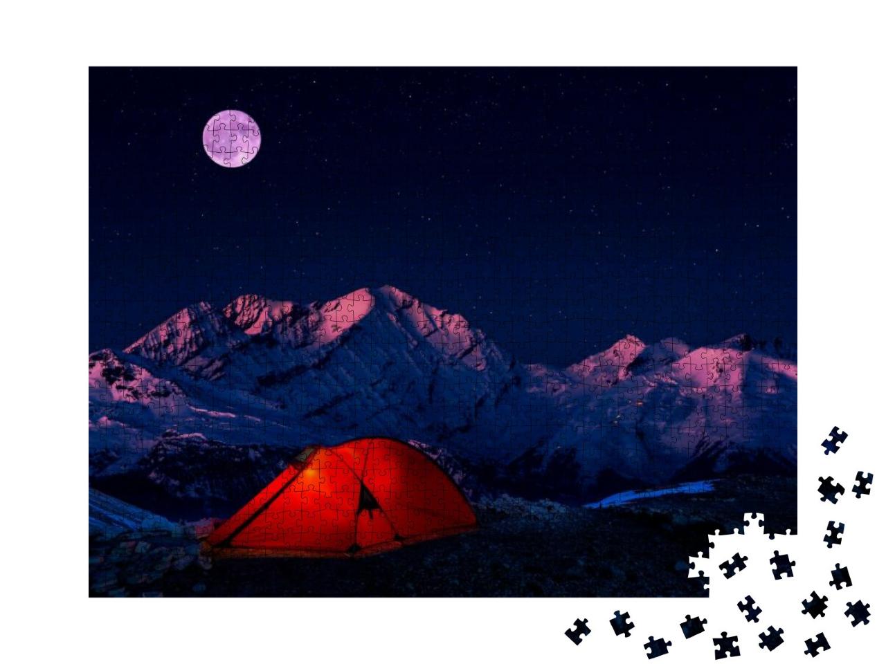 Puzzle 1000 Teile „Nachtbiwak in den Bergen unter einer sternenklaren Vollmondnacht“