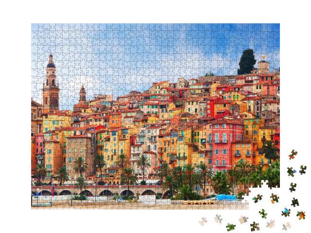 Puzzle 1000 Teile „Blick auf den alten Teil von Menton, Frankreich“