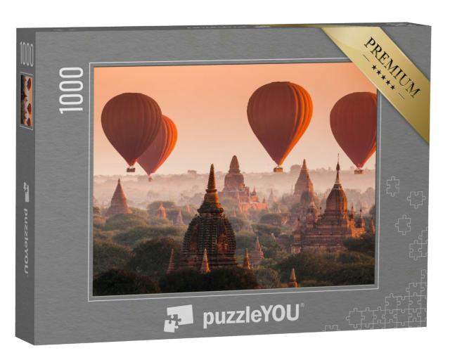 Puzzle 1000 Teile „Heißluftballon über der Ebene von Bagan am nebligen Morgen, Myanmar“