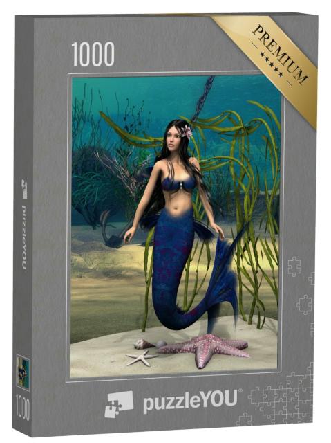 Puzzle 1000 Teile „Meerjungfrau im blauem Fantasy-Ozean“