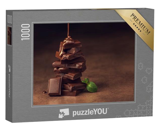 Puzzle 1000 Teile „Geschmolzene Schokolade über Schokostückchen“