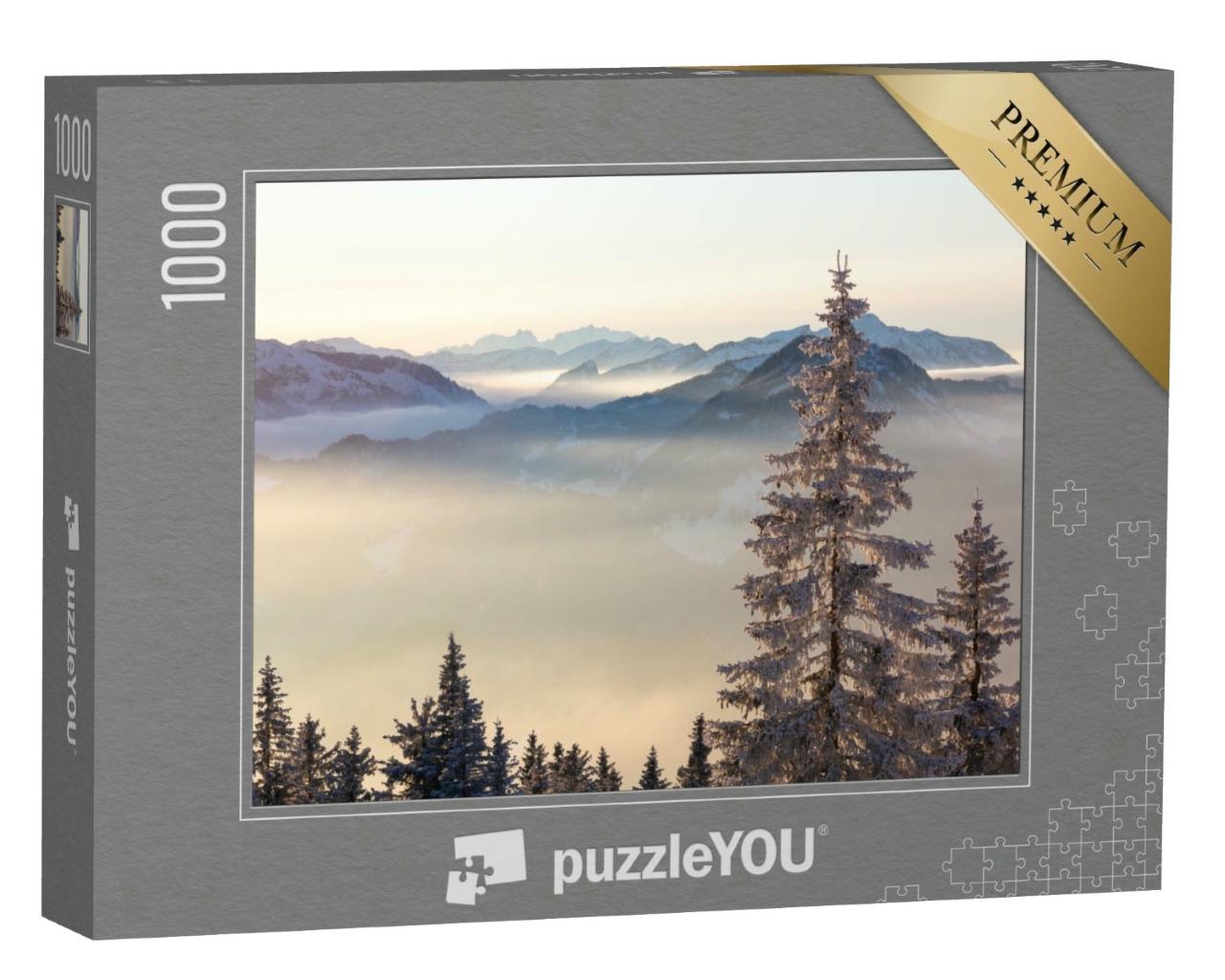 Puzzle 1000 Teile „Nebliges Winterabendpanorama der Allgäuer Alpen“