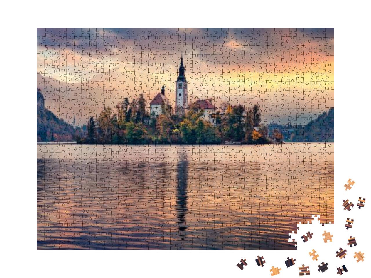 Puzzle 1000 Teile „Wallfahrtskirche am Bleder See, Slowenien, Europa“