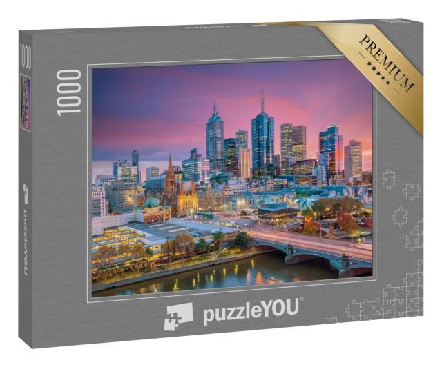 Puzzle 1000 Teile „Skyline von Melbourne am Abend, Australien“
