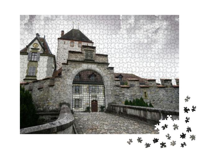 Puzzle 1000 Teile „Schloss Oberhofen in den Thunerseer Alpen, Schweiz.“