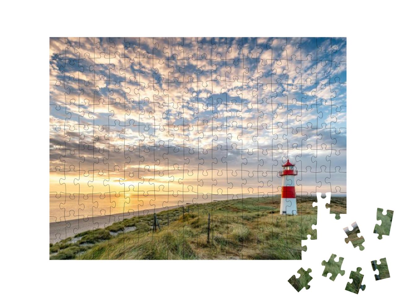 Puzzle 200 Teile „Roter Leuchtturm auf der Insel Sylt, Nordfriesland, Schleswig-Holstein, Deutschland“