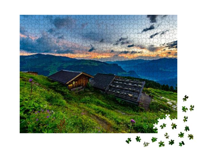 Puzzle 1000 Teile „Farbenprächtiger Sonnenaufgang über der Gamshütte, Zillertaler Alpen“
