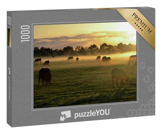 Puzzle 1000 Teile „Auf dem Land: Kuhherde im Morgennebel“