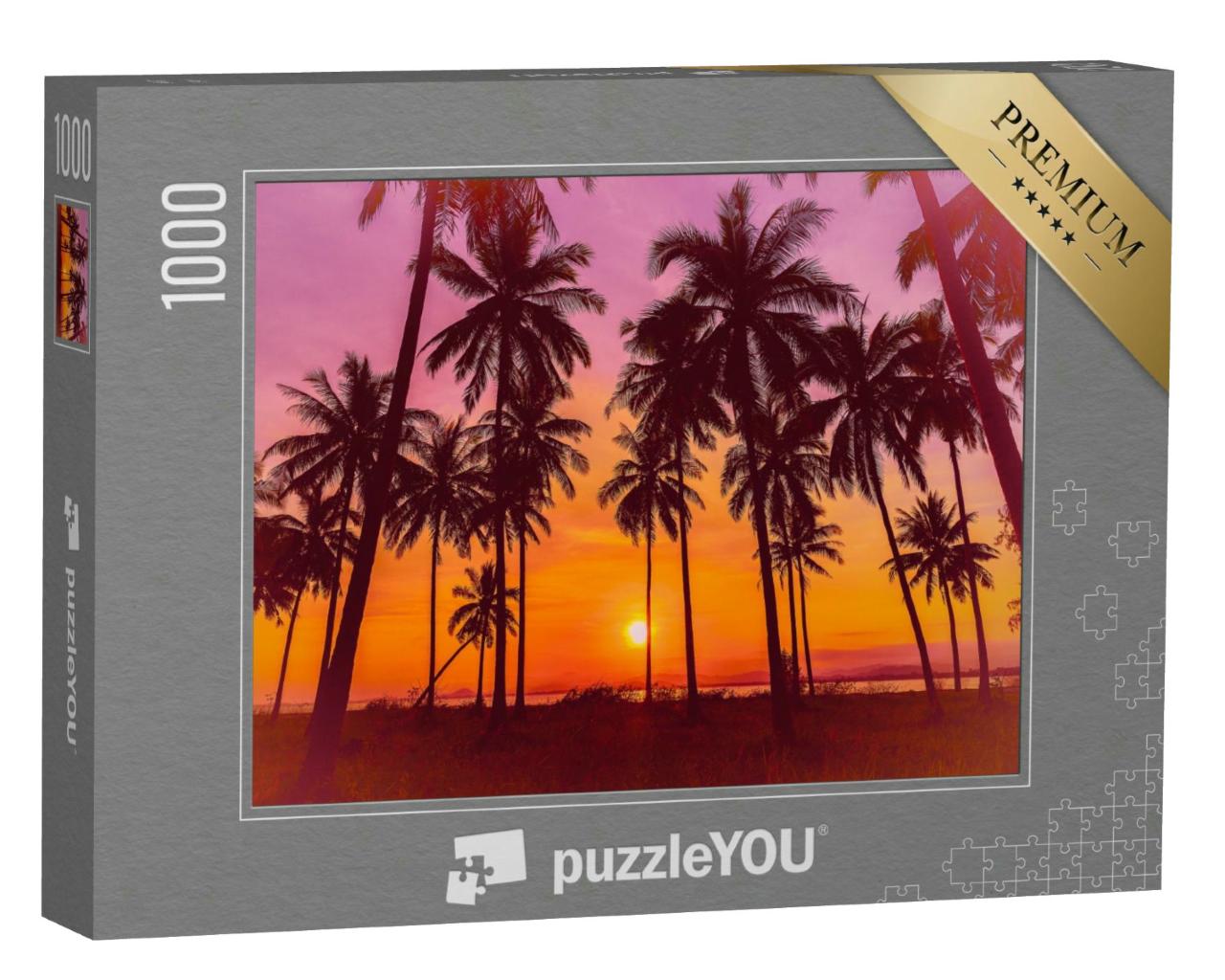 Puzzle 1000 Teile „Leuchtender Sonnenuntergang über Palmen“