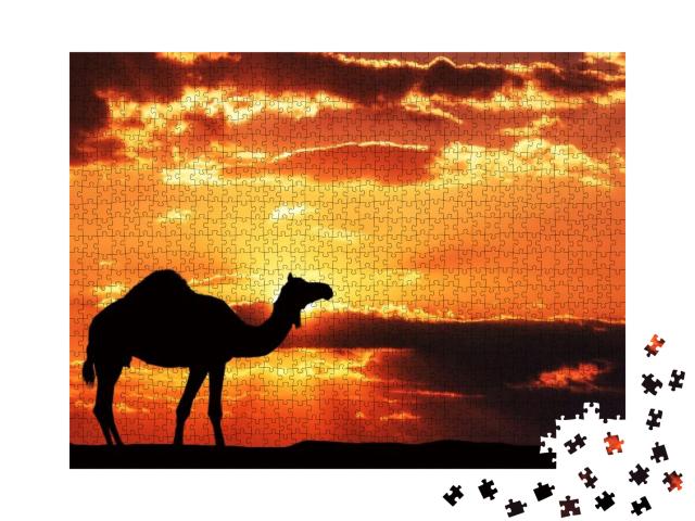 Puzzle 1000 Teile „Silhouette eines Kamels in Afrika“