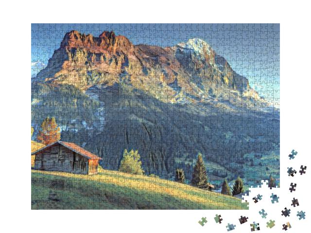 Puzzle 1000 Teile „im Stil von Paul-Cezanne - Schweizer Alpenlandschaft vor dem Eiger - Puzzle-Kollektion Künstler & Gemälde“