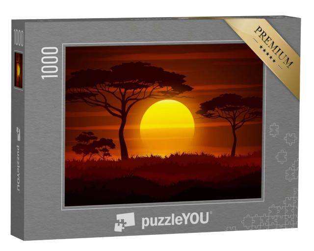 Puzzle 1000 Teile „Sonnenuntergang in der afrikanischen Savanne“