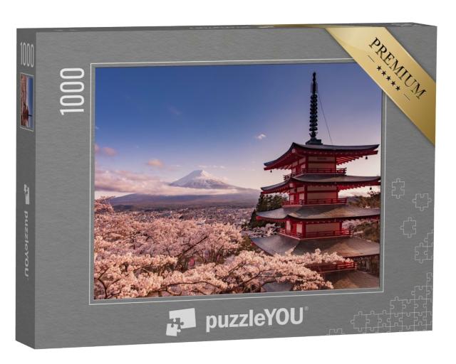Puzzle 1000 Teile „Berg Fuji und Chureito Pagode mit Kirschblüte, Japan“