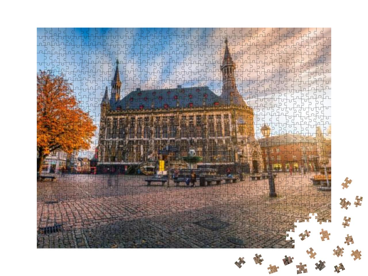 Puzzle 1000 Teile „Aachener Rathaus im Herbst, Deutschland“