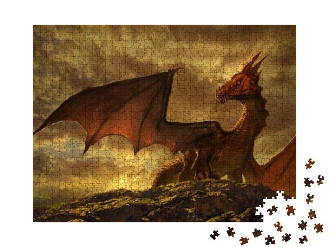 Puzzle 1000 Teile „Wunderschöne Fantasy mit einem roten Drachen“