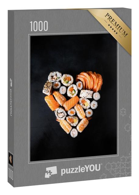 Puzzle 1000 Teile „Sushi-Rollen serviert in Herzform“