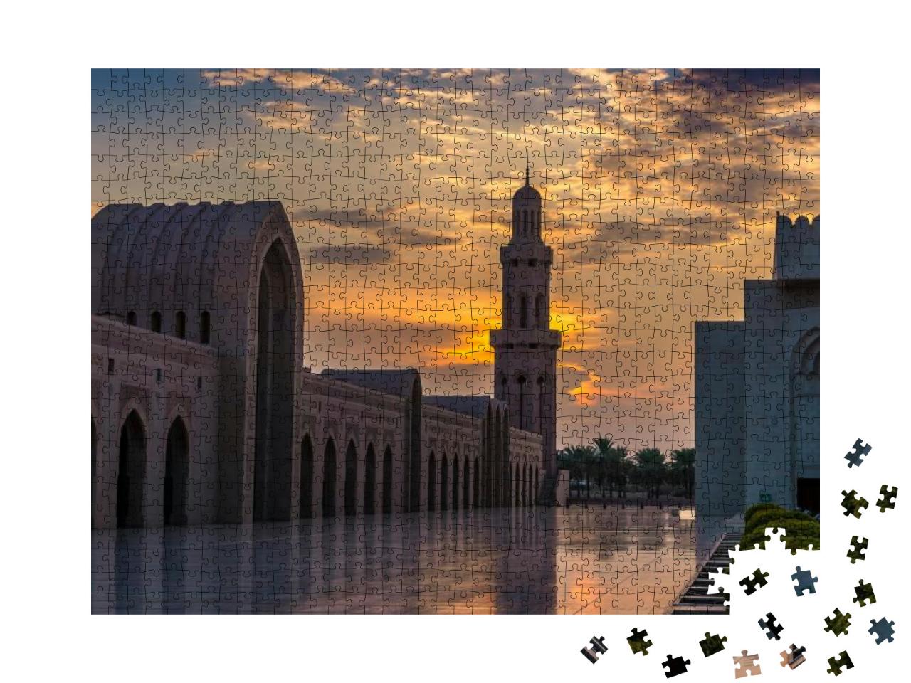 Puzzle 1000 Teile „Sonnenuntergang über der Moschee in Miscat, Oman“