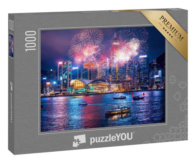 Puzzle 1000 Teile „Feuerwerk im Victoria-Hafen von Hongkong“