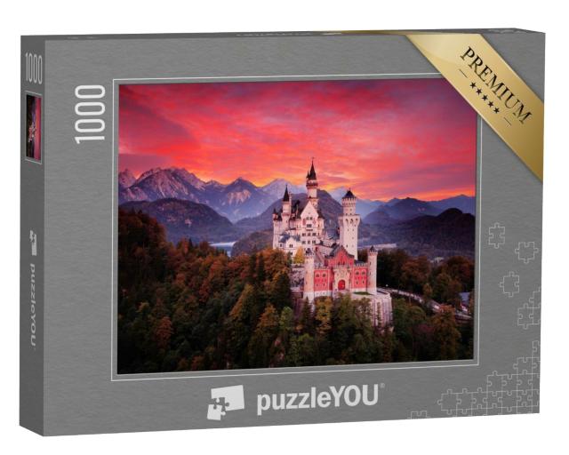 Puzzle 1000 Teile „Märchenschloss Neuschwanstein im blutroten Sonnenuntergang“