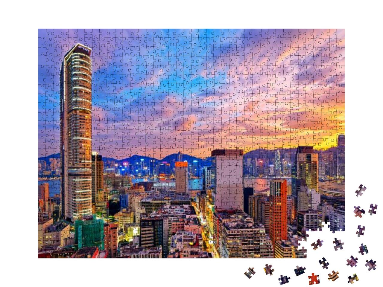 Puzzle 1000 Teile „Skyline von Hongkong im Sonnenuntergang“