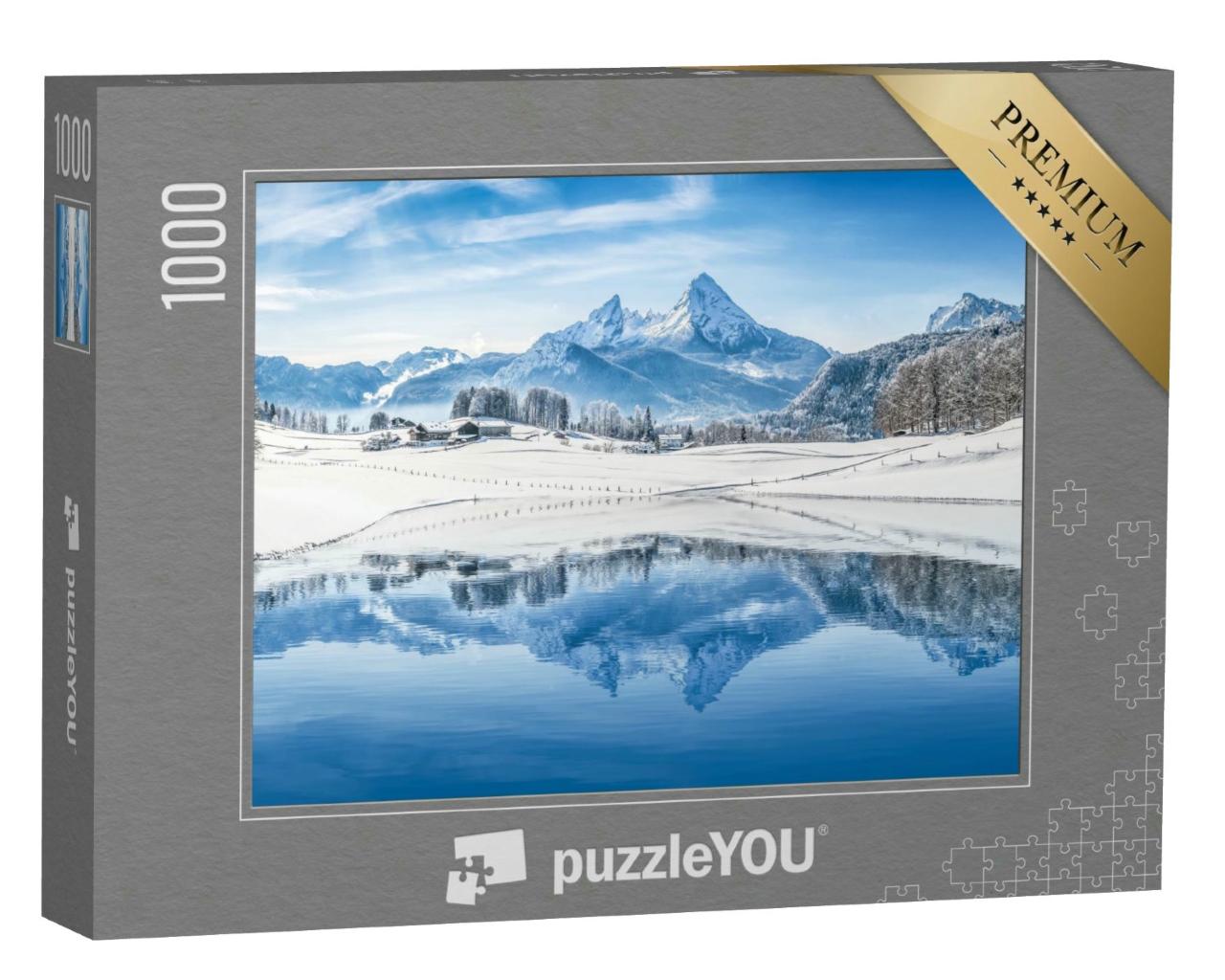 Puzzle 1000 Teile „Traumhafte Winterlandschaft der Alpen: Panorama auf verschneite Gipfel“