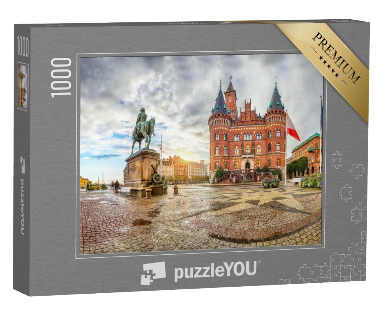 Puzzle 1000 Teile „Blick auf Helsingborg Rathaus von Stortorget Platz in Helsingborg, Schweden“
