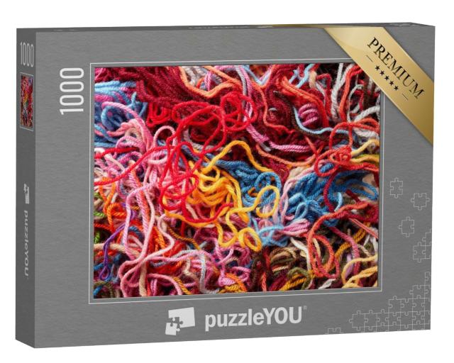 Puzzle 1000 Teile „Bunte Sammlung von Wolle zum Stricken und Weben“