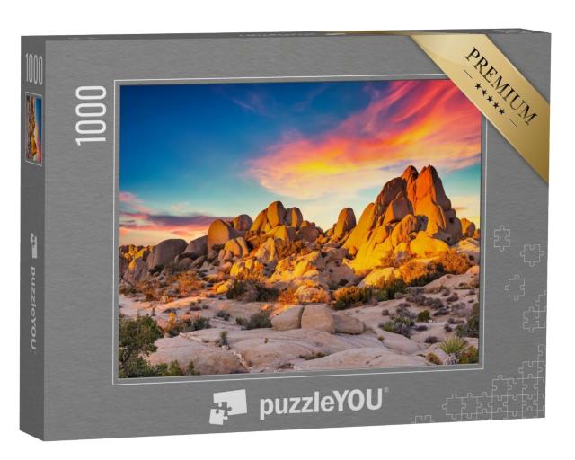 Puzzle 1000 Teile „Felsen im leuchtenden Sonnenuntergang, Joshua Tree National Park, Kalifornien“