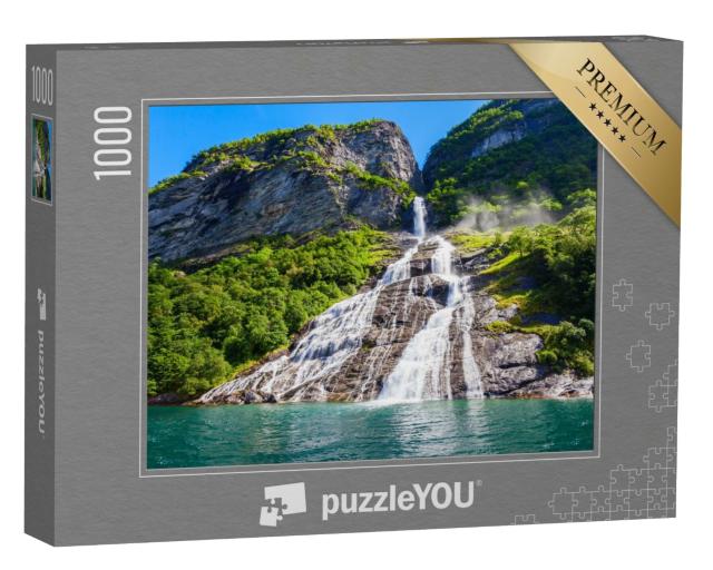 Puzzle 1000 Teile „Geirangerfjord: Sieben-Schwestern-Wasserfall, Geiranger, Norwegen“