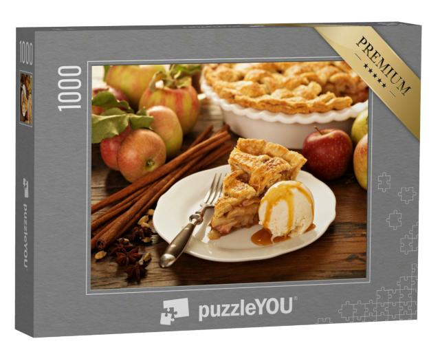 Puzzle 1000 Teile „Köstliche Leckerei: Frischer Apfelkuchen mit Vanilleeis “