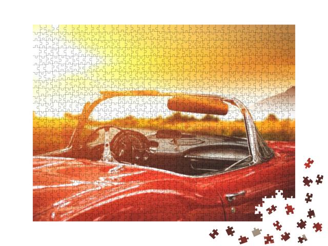 Puzzle 1000 Teile „Retro-Auto im goldenen Sonnenuntergang“