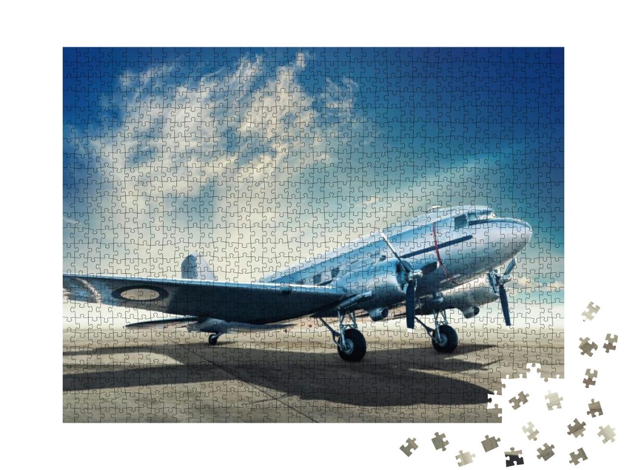 Puzzle 1000 Teile „Historisches Flugzeug auf einem Flugplatz“