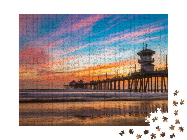 Puzzle 1000 Teile „Wunderschöner Sonnenuntergang über dem Huntington Beach Pier, Kalifornien“