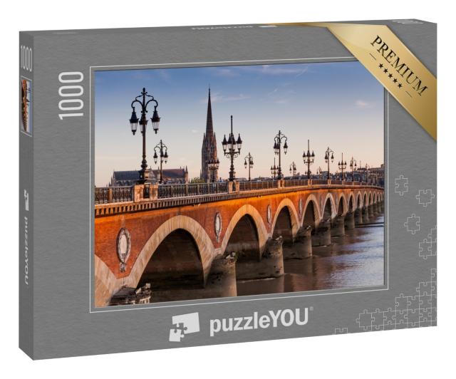 Puzzle 1000 Teile „Blick auf die Pont de pierre bei Sonnenuntergang, Bordeaux, Frankreich“