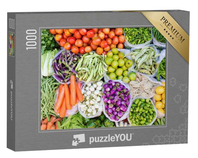 Puzzle 1000 Teile „Bauernmarkt mit frischen Früchten und Gemüse“