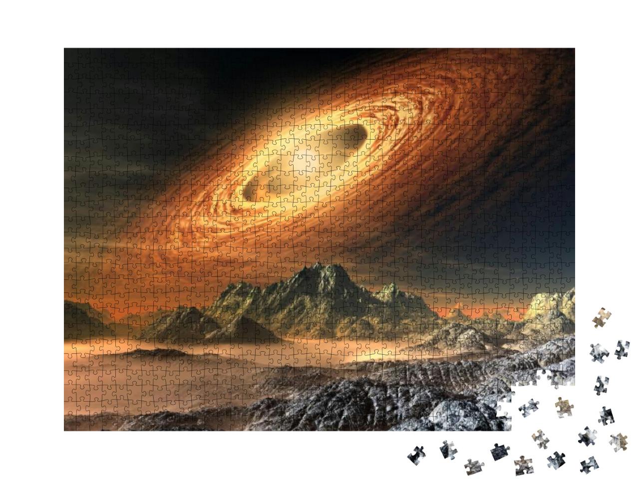 Puzzle 1000 Teile „Außerirdischer Planet mit schöner Berglandschaft“