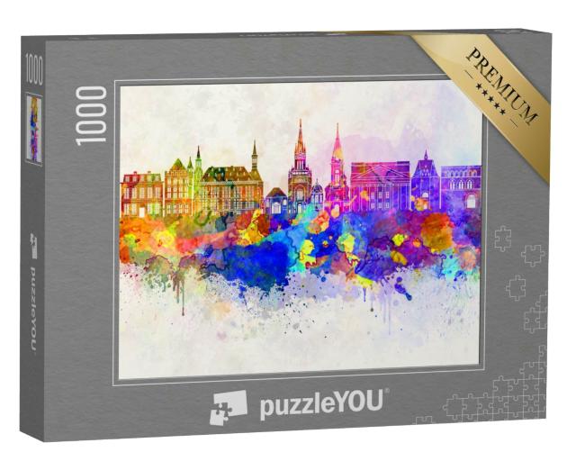 Puzzle 1000 Teile „Aquarell der Aachener Skyline“