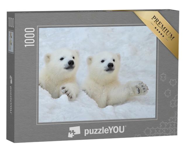 Puzzle 1000 Teile „Zwei weiße Eisbärenjunge im Schnee“