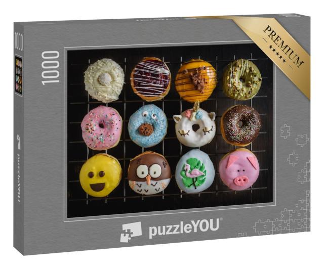 Puzzle 1000 Teile „Hausgemachte Donuts mit kreativer und lustiger Dekoration“