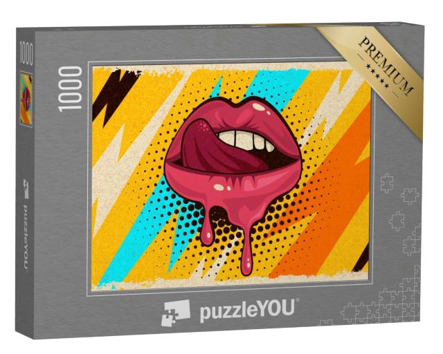 Puzzle 1000 Teile „Pop-Art: Rosa, rote Lippen, Mund und Zunge “