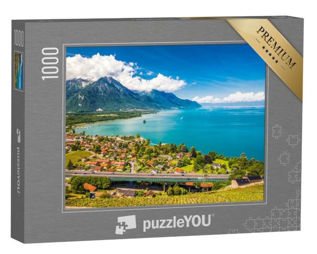 Puzzle 1000 Teile „Panoramablick auf Villeneuve am Genfer See, Schweiz“