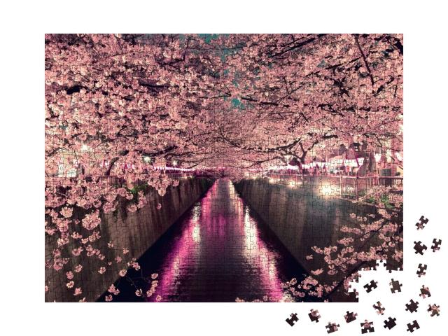 Puzzle 1000 Teile „Kirschblüten bei Nacht in Tokio“