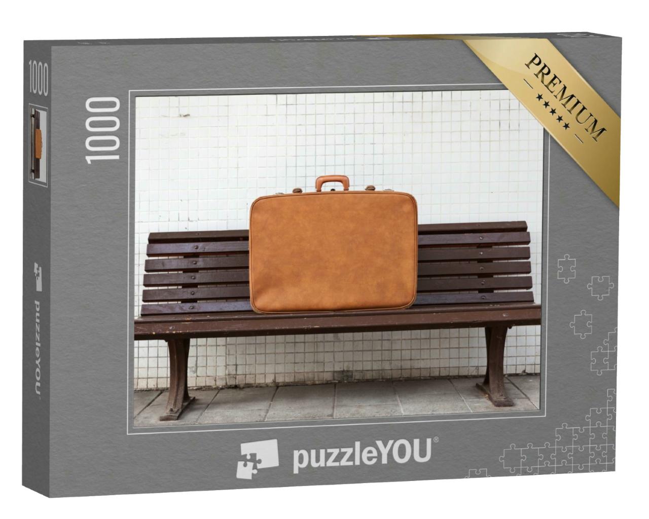 Puzzle 1000 Teile „Vintage-Koffer auf einer Bank“